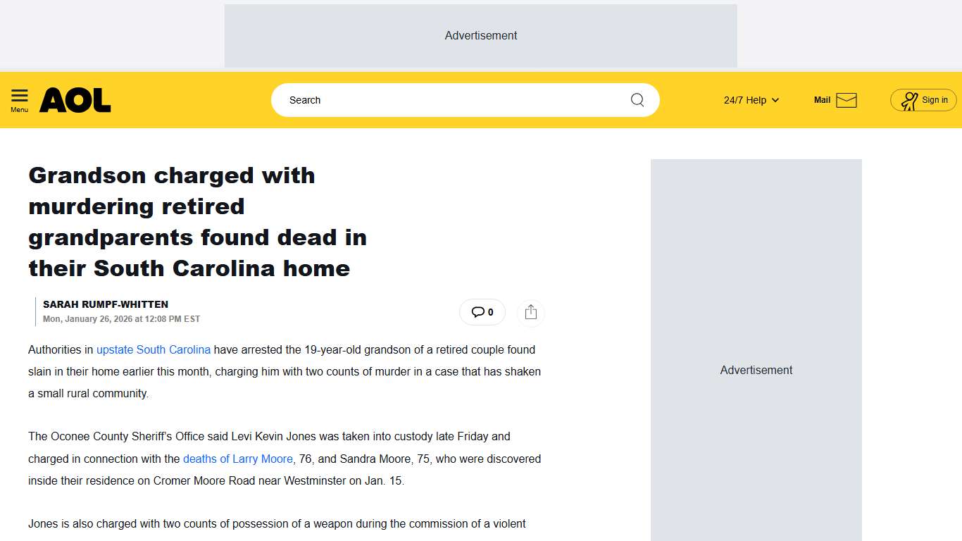 Grandson charged with murdering retired grandparents found dead in their South Carolina home - AOL