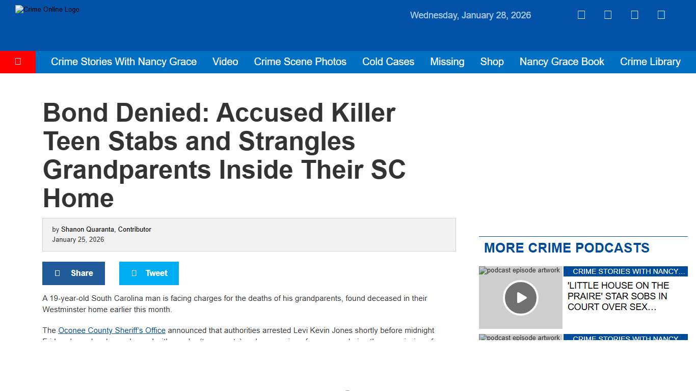 Bond Denied: Accused Killer Teen Stabs and Strangles Grandparents Inside Their SC Home – Crime Online
