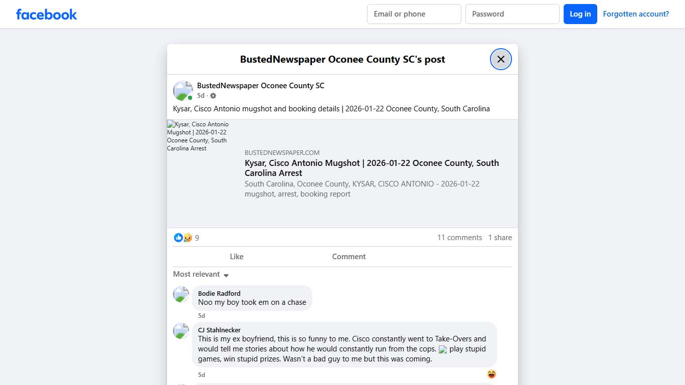 Kysar, Cisco Antonio... - BustedNewspaper Oconee County SC Facebook